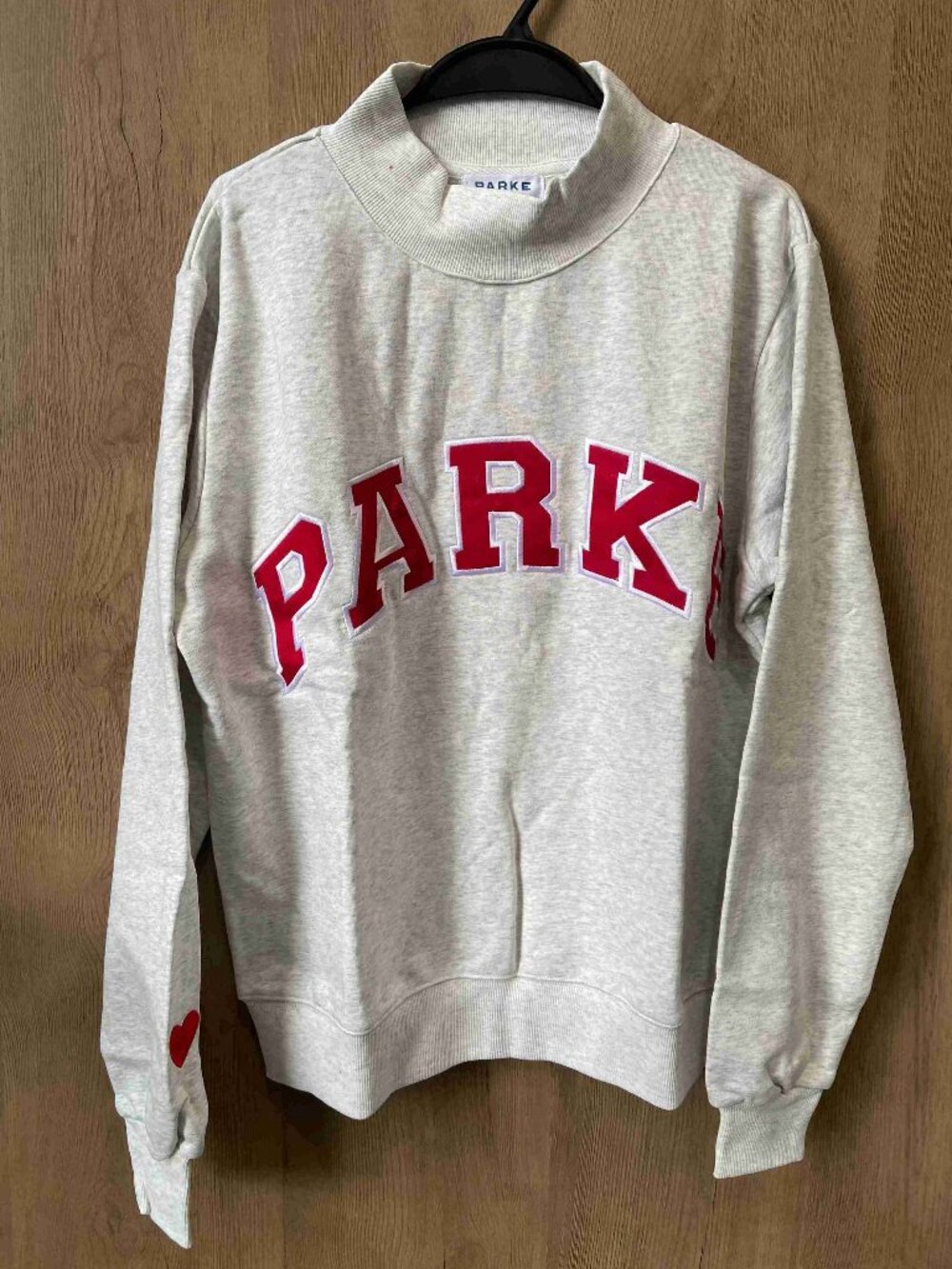 PARKE Heather Grey Mock Neck Sweatshirt Red Letter Patch